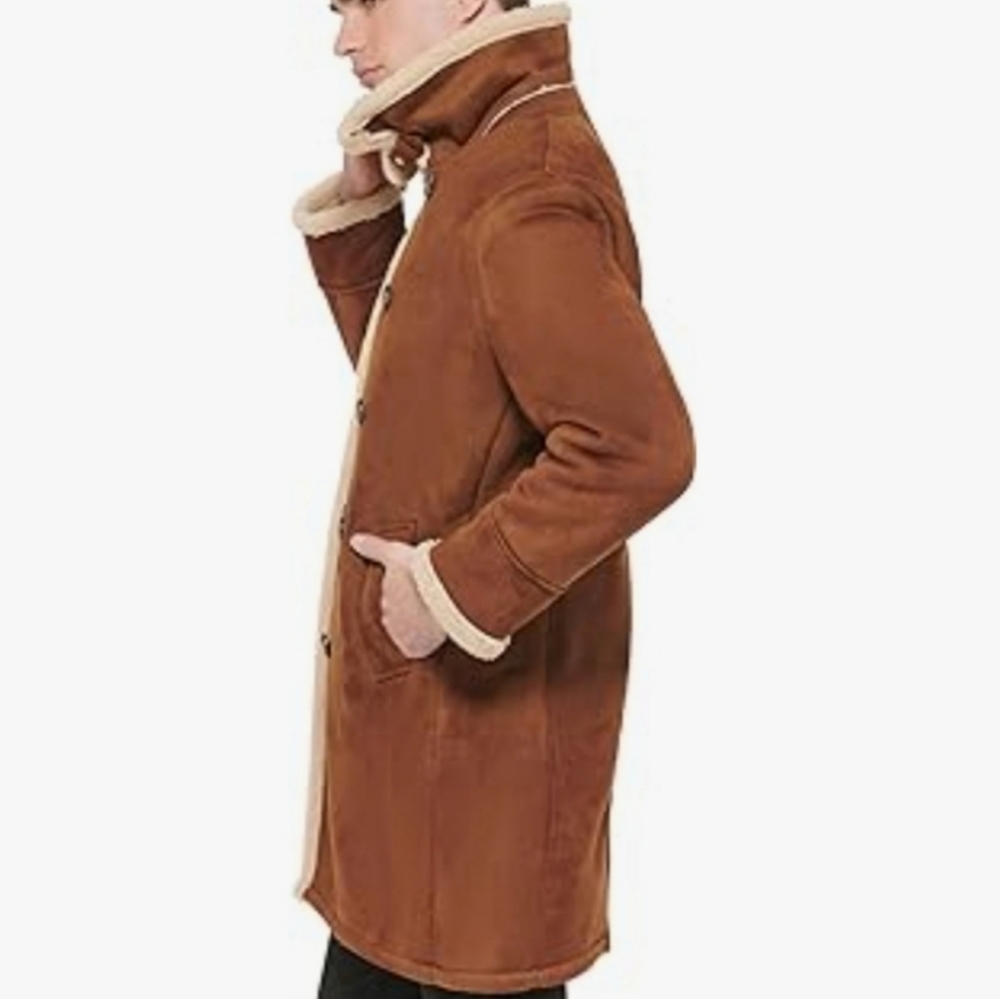 NWT Men"s Guess Double Breasted Faux Fur Shearling Coat - Picture 4 of 15